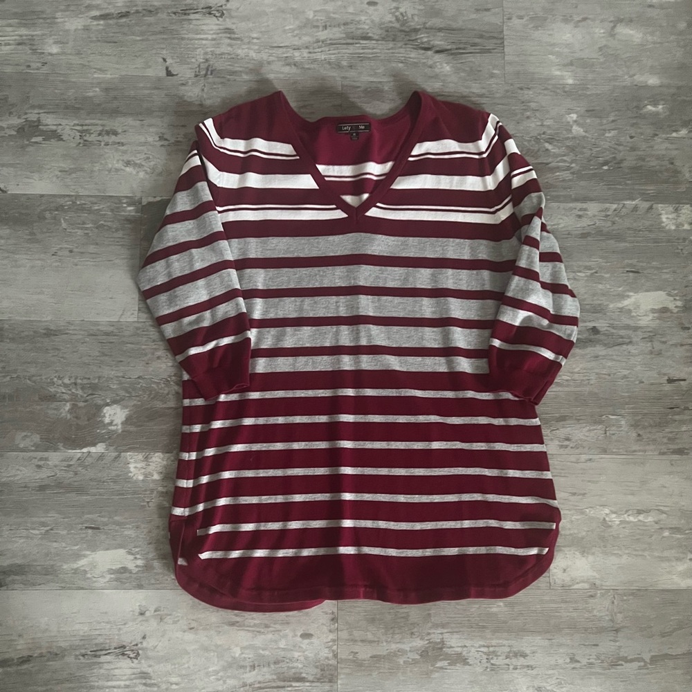Lety & me burgundy and gray striped lightweight sweater